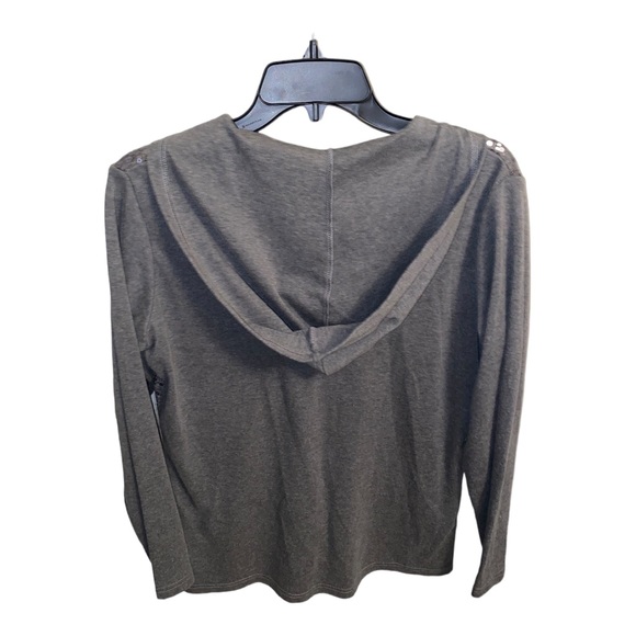 Quacker Factory Sequin Embellished Front Pullover Hoodie V Neck Long Sleeve Sz S - Picture 2 of 7